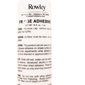 Rowley Trim& Fringe Adhesive 16OZ Bottle No Sew Adhesives Craft Glues Fabric Glue 22-FA10 *Does not tolerate freezing temps during shipment!