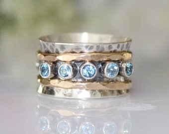 Gemstone Spinner Ring: Sterling Silver Meditation Band