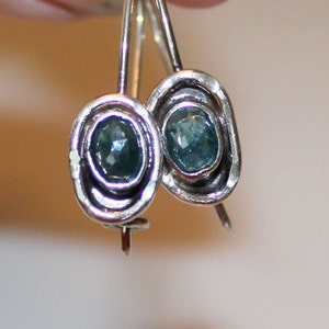 natural blue diamond earrings- natural diamond earring - diamond polki earring - rose cut diamonds- rustic earrings - polki style earring