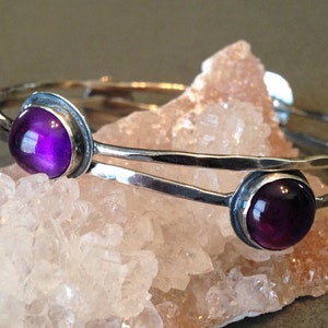 amethyst bangle bracelet - amethyst jewelry - amethyst bracelet - silver gemstone bracelet - February birthstone jewelry