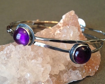 Amethyst Bangle Bracelet: Handmade Oxidized Sterling Silver Gemstone Jewelry