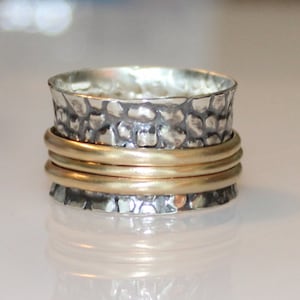 Snakeskin Embossed Spinner Ring: Silver & Gold Reptile Fidget Ring
