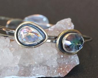 Mystic Topaz Bangle Bracelet: Rainbow Gem, Mixed Metal, Plus Size