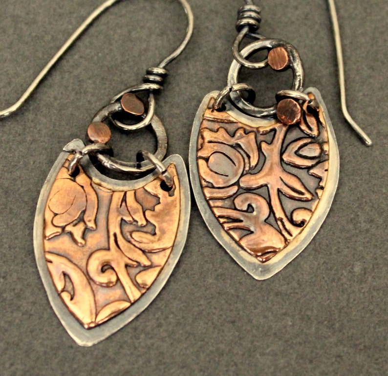 Copper earrings mixed metal earrings silver and copper Etsy