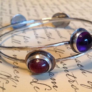 Custom Gemstone Bangle Bracelet: Handmade Sterling Silver