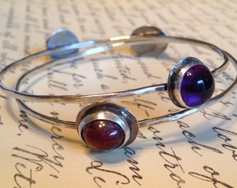 Custom Gemstone Bangle Bracelet: Handmade Sterling Silver
