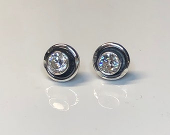 Oxidized Sterling Silver Solitaire Earrings: White Topaz or CZ Studs