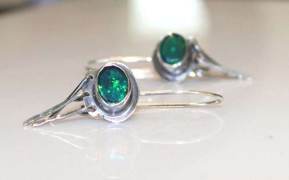 Sterling Silver Green Opal Earrings: Ethiopian Gemstone Dangle