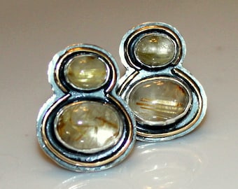 Gold Rutilquarz Ohrringe: Sterling Silber Mixed Metal Statement Ohrringe