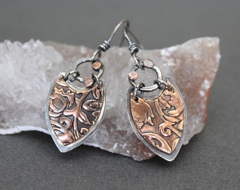 copper earrings - mixed metal earrings - silver and copper earrings - bohemian earrings - boho mixed metal earrings  - lightweight earrings