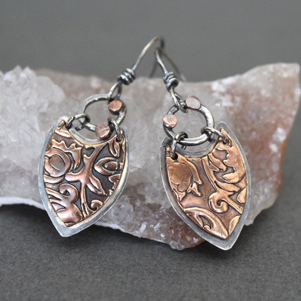 copper earrings - mixed metal earrings - silver and copper earrings - bohemian earrings - boho mixed metal earrings  - lightweight earrings