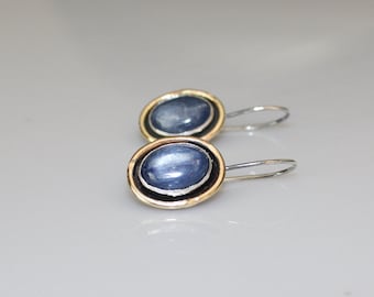 Kyanite Gemstone Earrings: Denim Blue, Mixed Metal