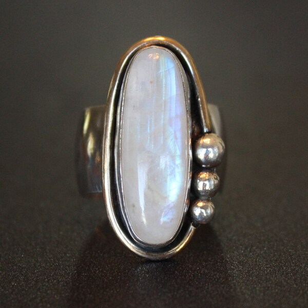 rainbow moonstone ring - mixed metal ring - moonstone ring - silver moonstone ring - oblong gemstone ring - silver and gold ring