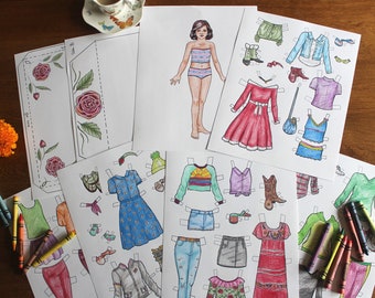 Paper Doll Coloring Pages PDF Little Sister Collection - Rose (Printable File)