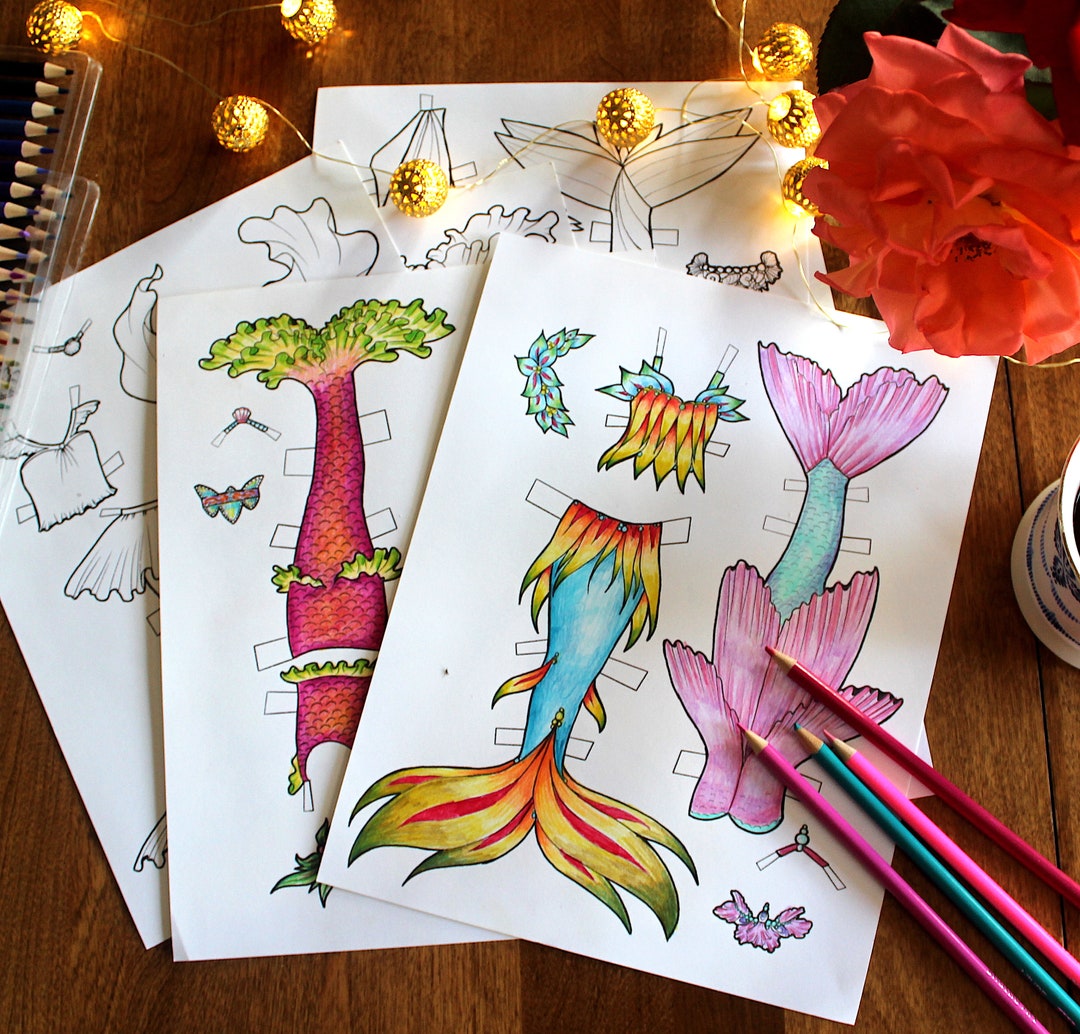 Paper Doll Coloring Pages PDF Mermaids Add-on for the Little