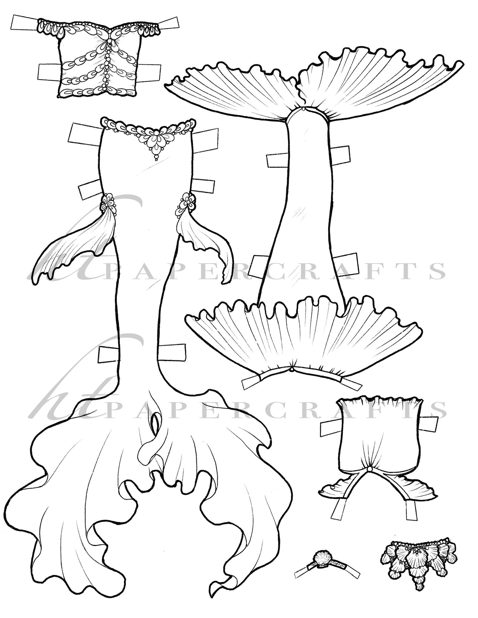 Paper Doll Coloring Pages PDF Mermaids Addon for the Little Etsy