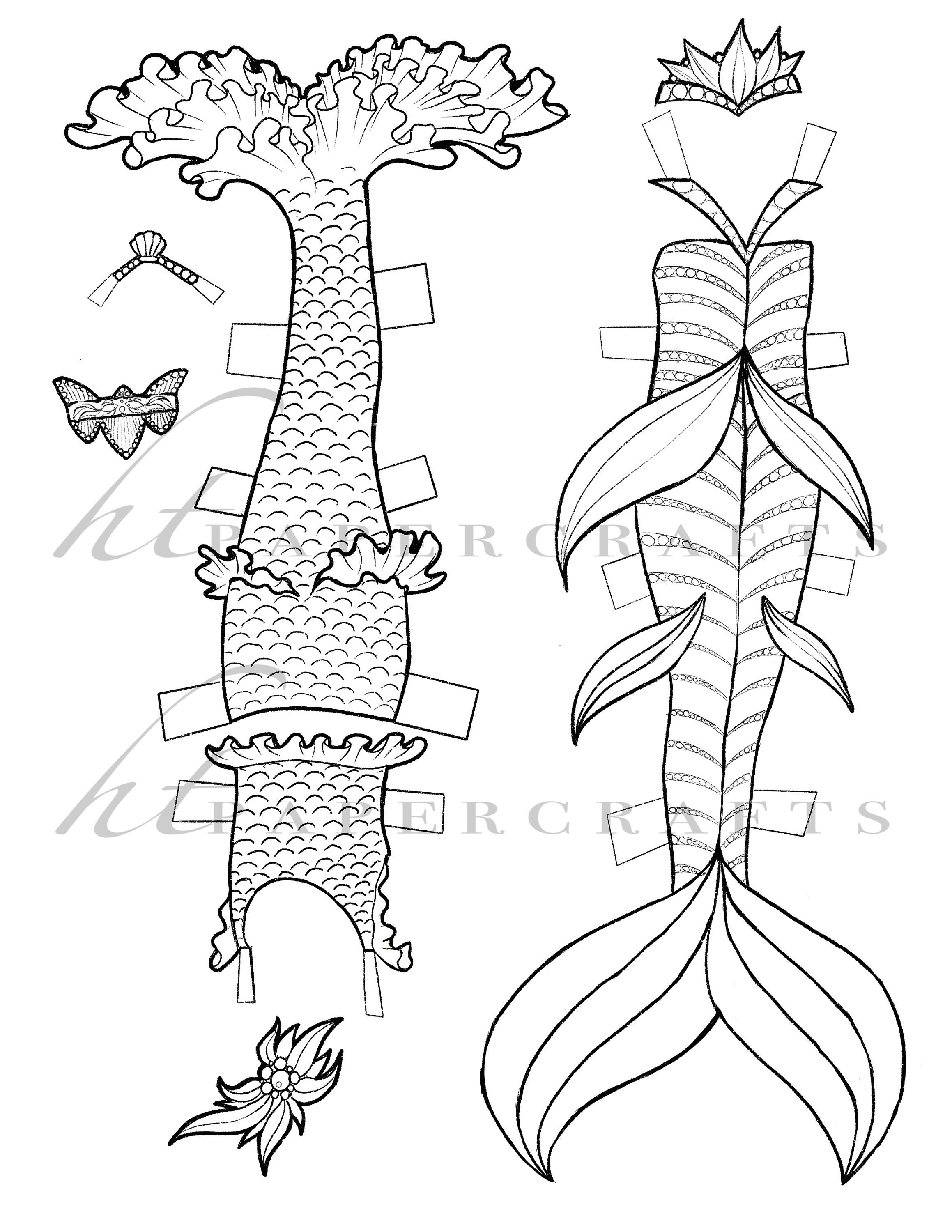 Paper Doll Coloring Pages PDF Mermaids Add-on for the Little | Etsy