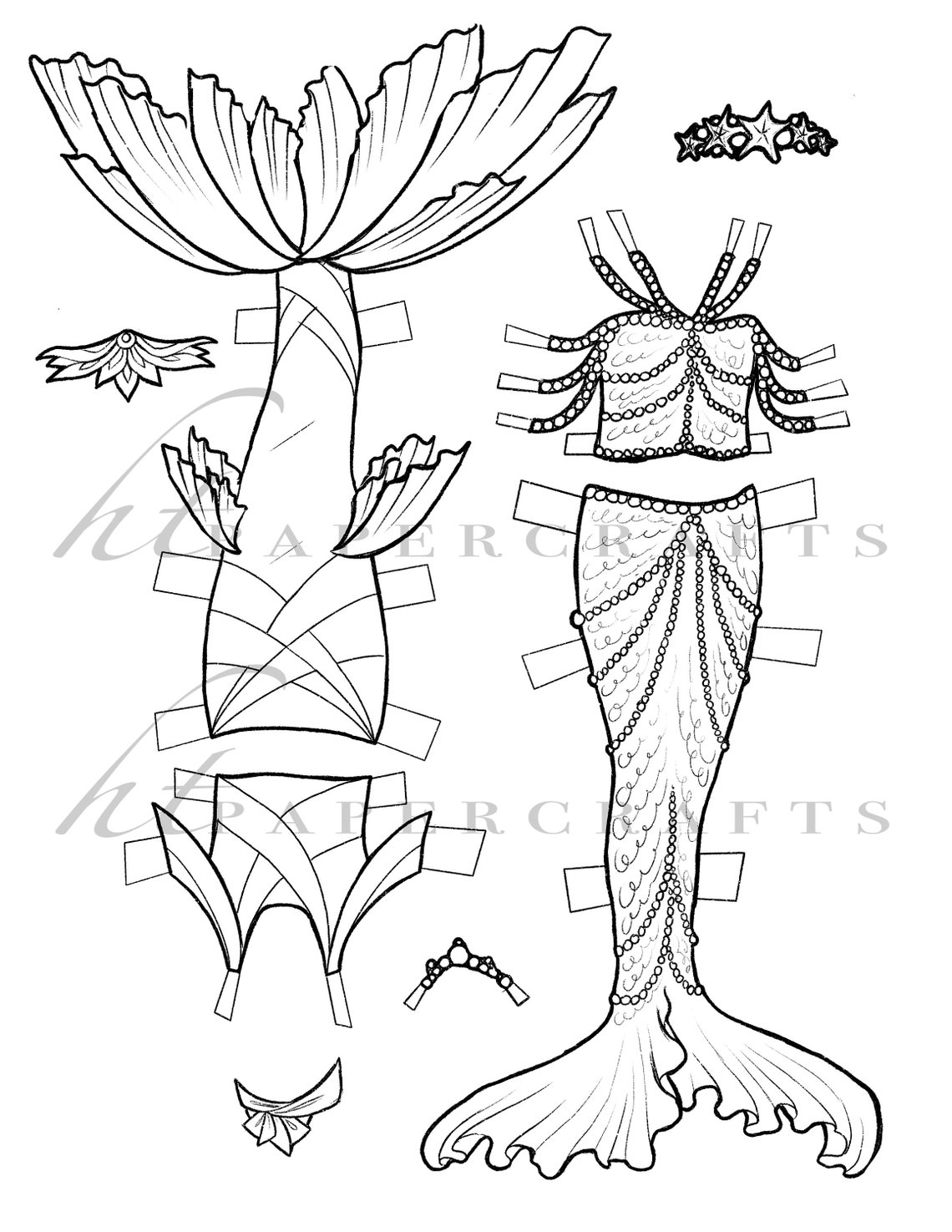 Paper Doll Coloring Pages PDF Mermaids Addon for the Little Etsy