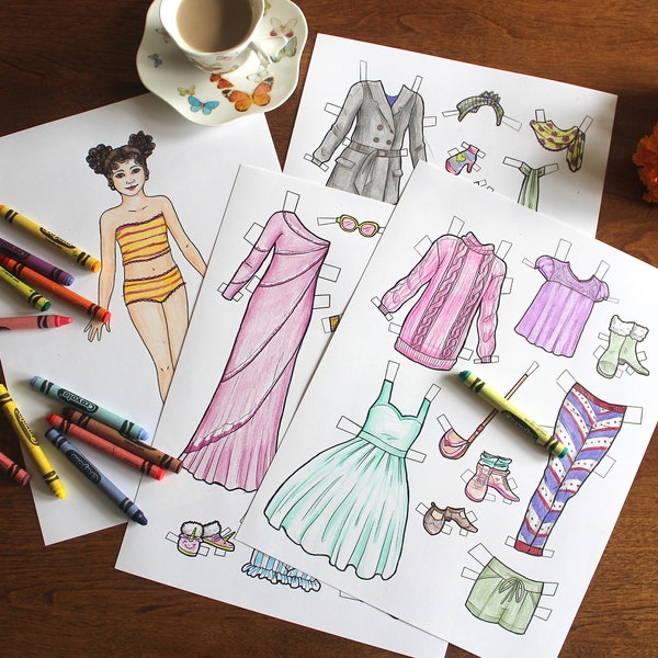 Paper Doll Coloring Pages PDF Little Sister Collection - Daisy (Printable File)