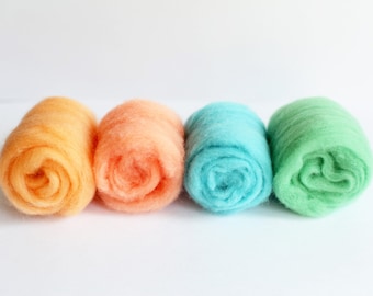 Felting Wool Pack for Needle Felting and Spinning - Set of Mint - Wool Roving for Felting - WOOL FROM SPAIN - Pastel Colour