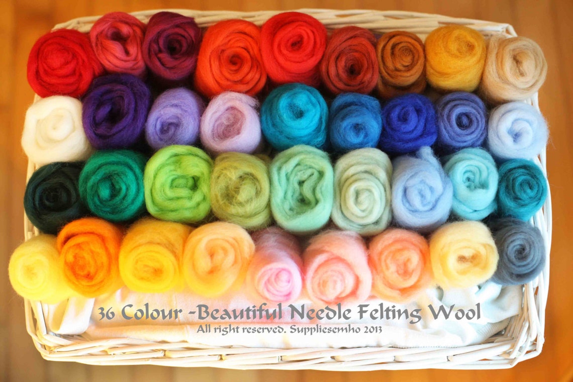 36 Colours 180g Felting Wool Needle Felting Wool Platter Etsy