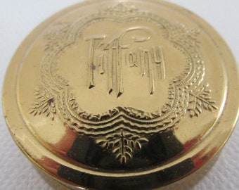 Antique Compact, signed Tiffany Perfumers, Toronto, LA, Boston, Red Ruby Original Label, Red Ruby Rouge & Plastic Cover, Mirror