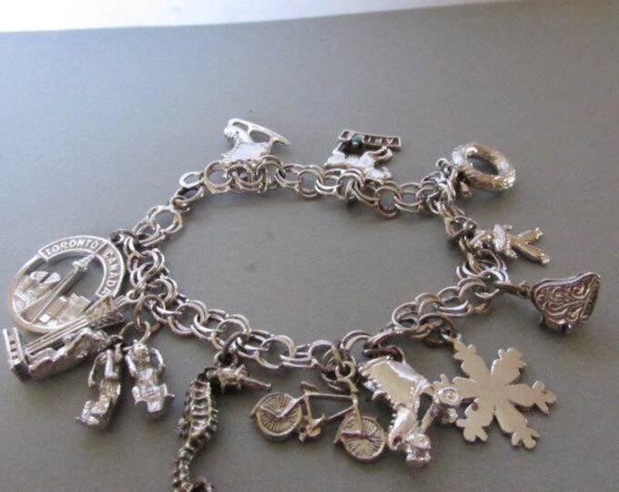 Vintage Bracelet, Charm Bracelet, Twelve Charms, Silver Charms