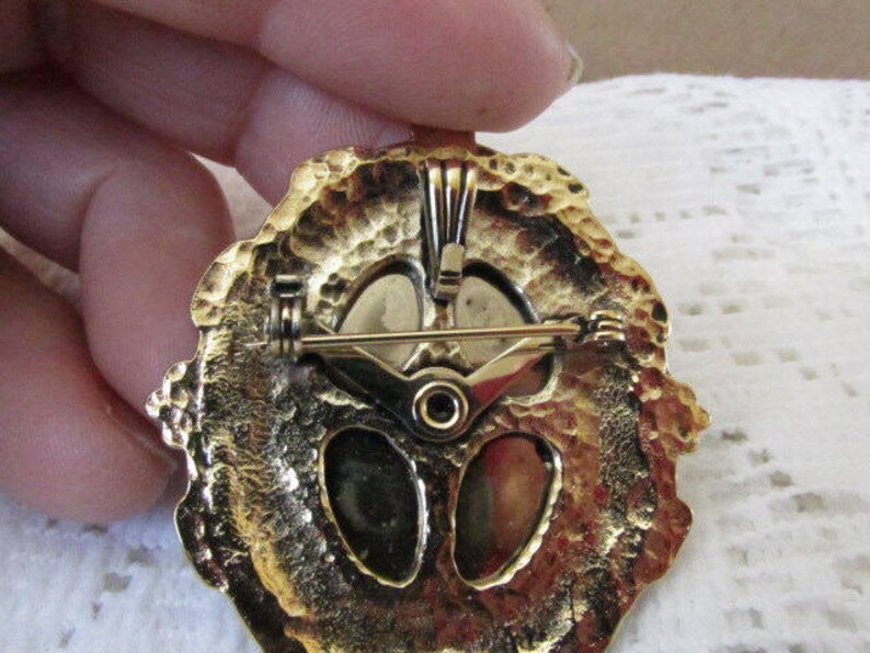 Vintage Brooch Victorian Look Brooch Collectible Jewelry Ribbon Scroll Design Red Rose Oval