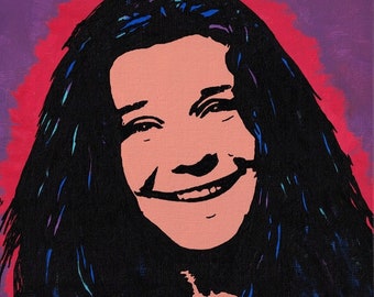 New! Original JANIS JOPLIN Pop Art Painting 8" x 10". Hand-painted Artwork. Classic Rock Blues Singer 60s 70s Texas Pearl, Sixties, 27 Club