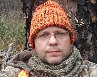 Hunter Safety Orange and Camo Hunting Beanie Hat