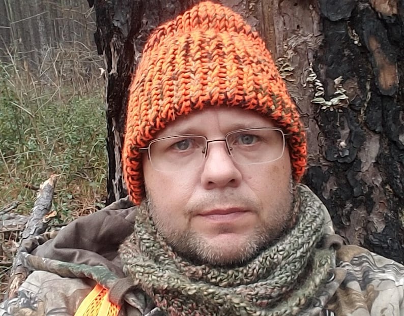 Hunter Safety Orange and Camo Hunting Beanie Hat Etsy