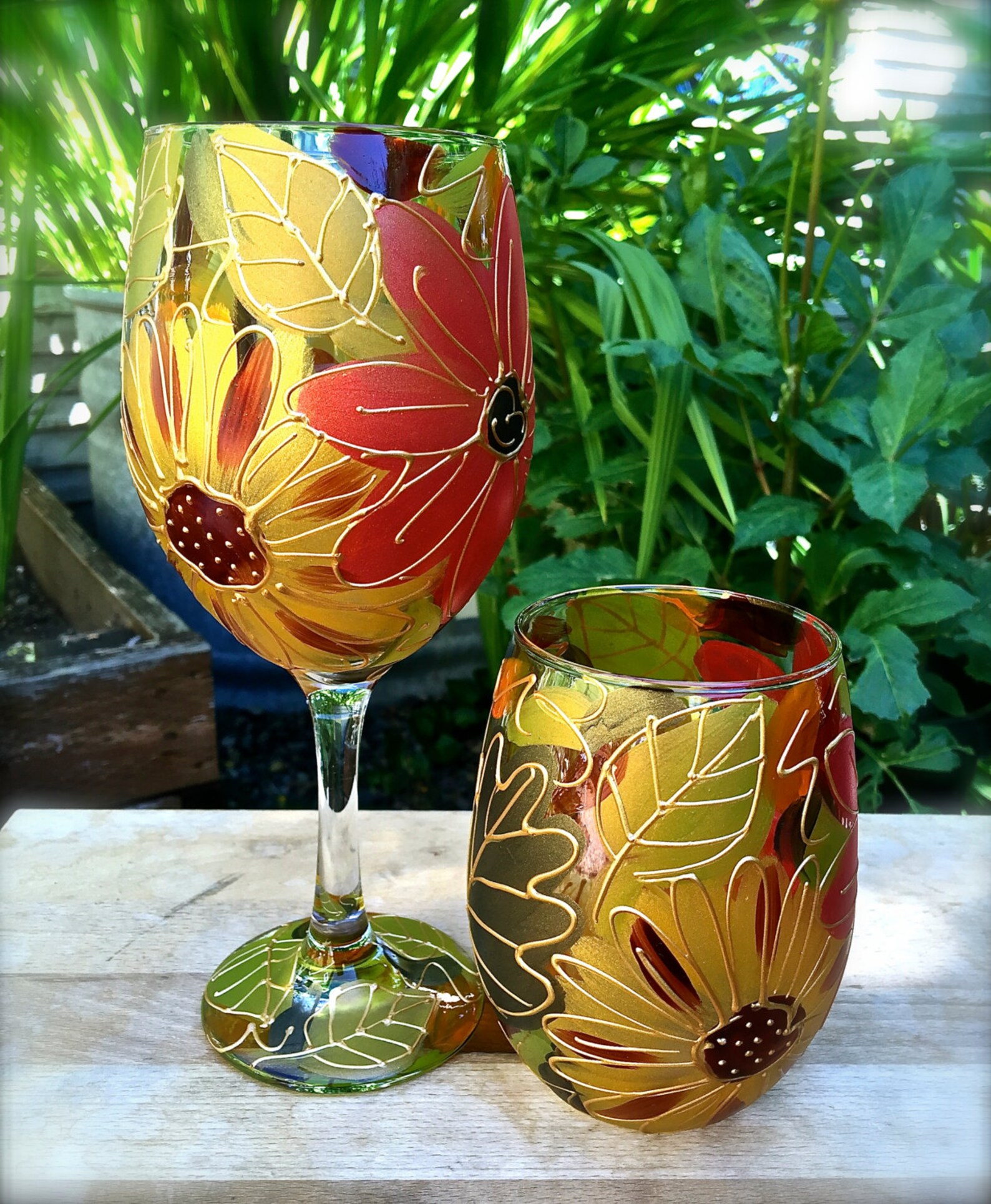 Hand Painted Harvest Flower Wine Glass Hand Painted Glass Etsy