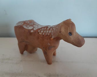 Vintage Handmade Stoneware Pottery Figurine - Brown Dairy Cow - Stamped Tremar - UK