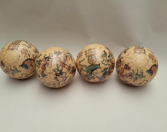 4 small globes - celestial globe with images of constellations and mythological figures - ø 8.3cm - set of 4 - world globe