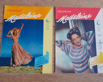Conjunto de 2 revistas de moda holandesas vintage Madeleine, 1947 - años 40 y 50