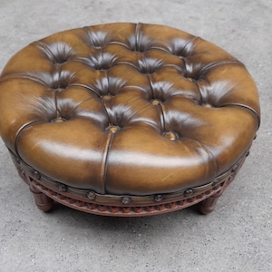 vintage Chesterfield-style ottoman stool - faux leather
