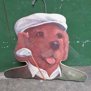 Vintage Annie Rhinehart Stupell Wooden Dog Clothing Hanger - Golf