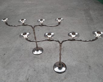 Centro de mesa candelabro de metal cromado de cuatro brazos - Japandi - juego de 2