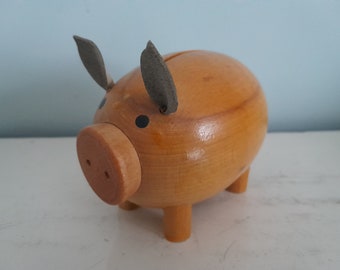 Vintage wooden piggy bank 60s