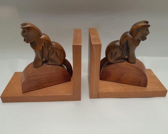 Vintage Bookend Cat Wood Danish Design Bookends 60s Design Classic Retro Mid Century Shabby Chic Country Style Kitty