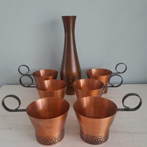 vintage copper cups and jug - set of 7