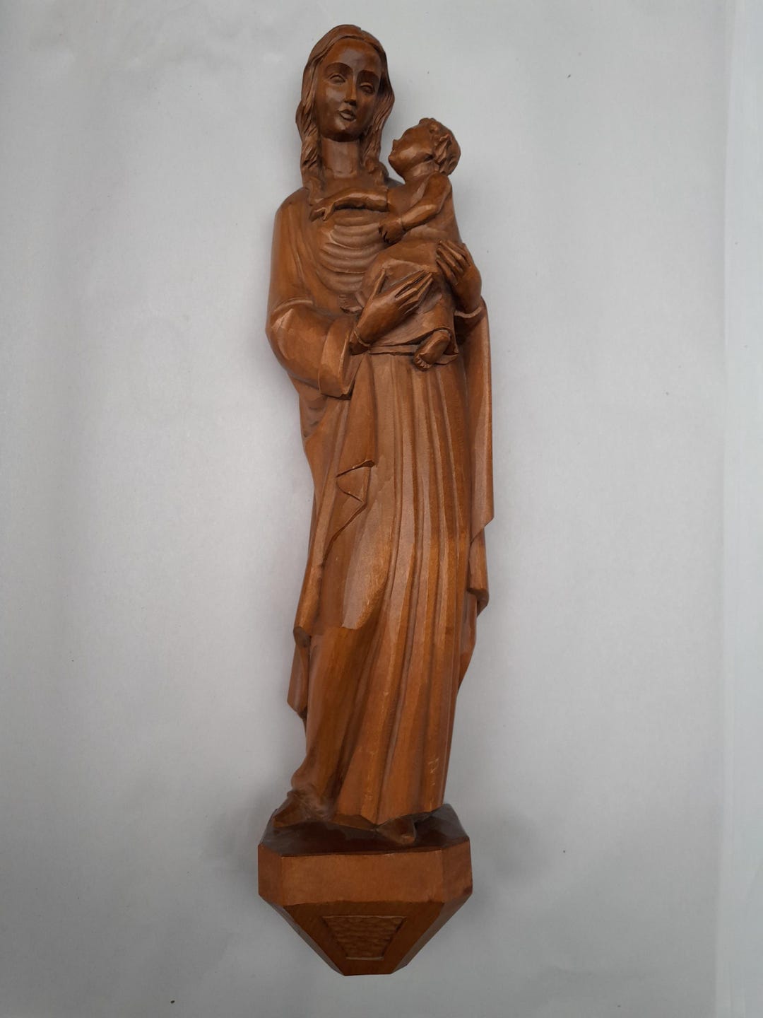 Virgin Mary and Baby Jesus Hand Carved Wooden Statue for Hanging ...