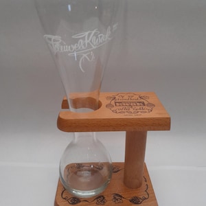 Pouwels Kwak beer glass in wooden stand. Belgium vintage beer glass
