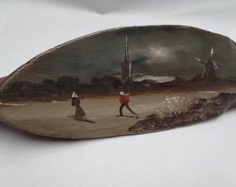 Peinture hollandaise antique de patin à glace en bois - Pays-Bas
