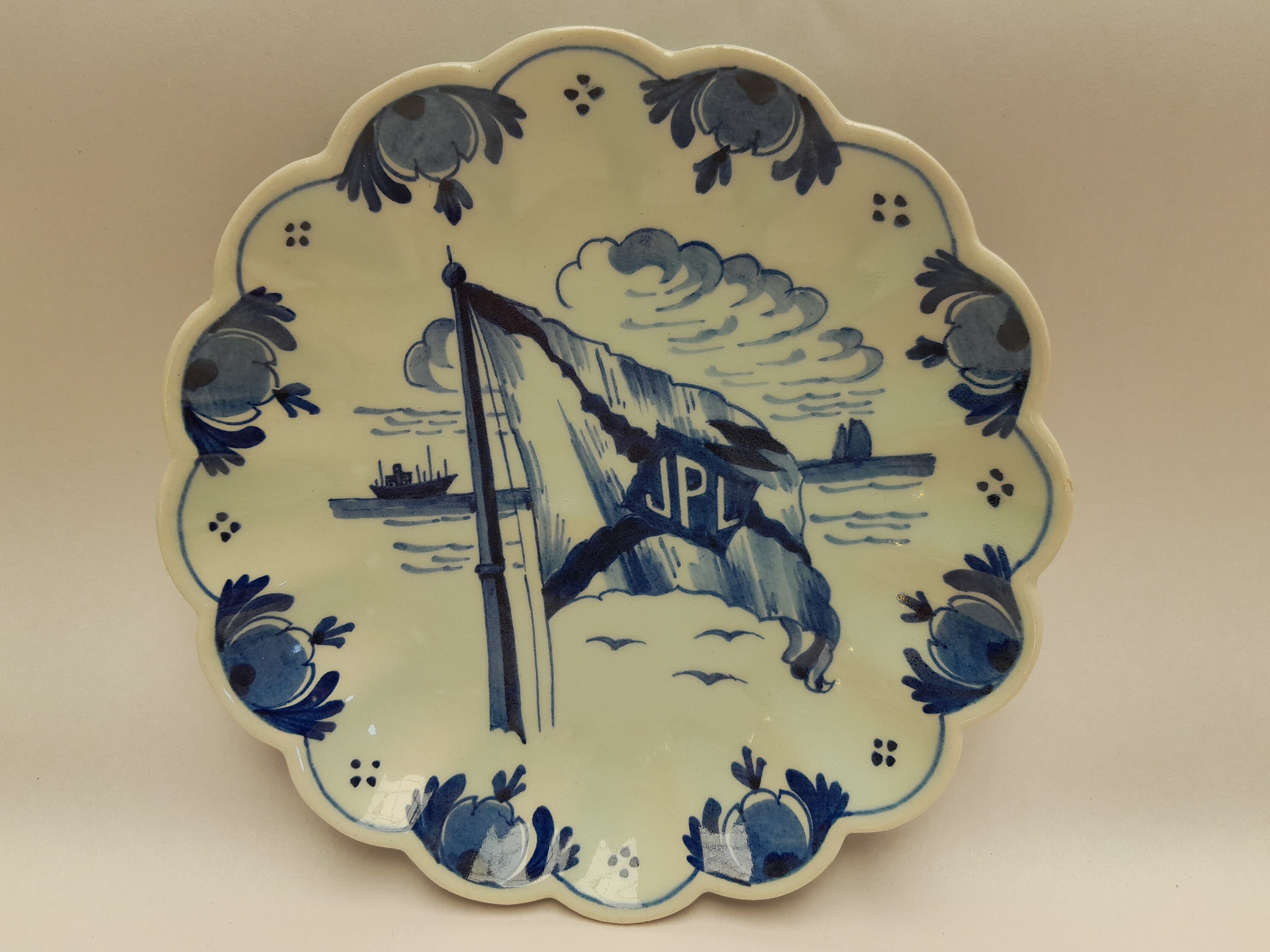 Antique 1920s Java Pacific Line Shipping Co. Delft Blue Plate JPL Ship ...