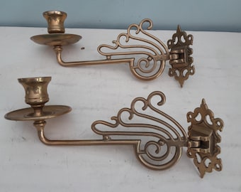 Vintage antique wall candlesticks candlestick solid brass Scandinavian single-arm piano candlesticks brass Art Deco Art Nouveau - set of 2