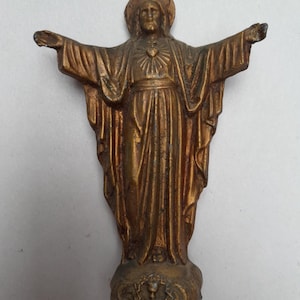 Vintage Brass Sacred Heart of Jesus Statue - Religious Statue - France