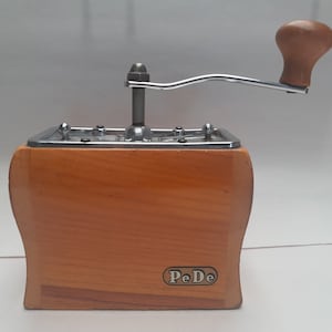 vintage PeDe Coffee grinder made of wood with chrome 60s