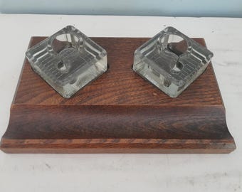 金属製蓋付きヴィンテージガラス製ダブルインク壺 | 1930年代の