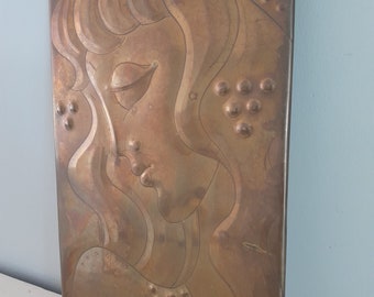 Art nouveau copper wall plate of a woman - art - art nouveau